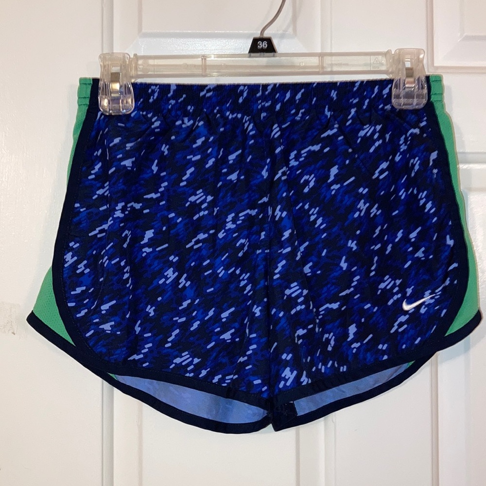 Nike navy and green detailed running shorts